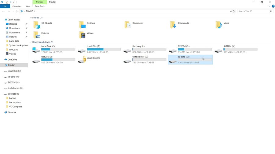 128GB exFAT SD card detected as drive M