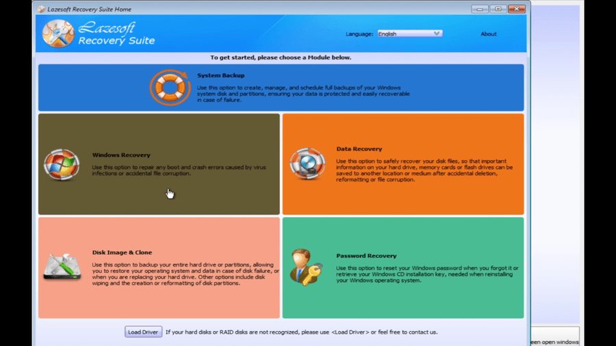 Lazesoft Recovery Suite Home Edition main screen