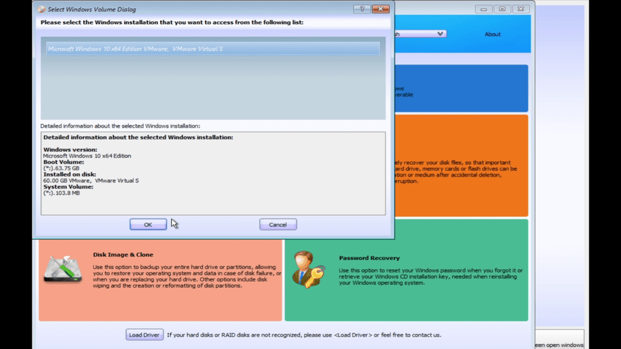 Select the offline Windows installation in Lazesoft