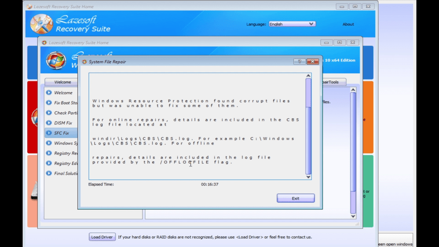 SFC repair result showing corrupt files