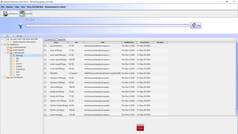 Select the files and click Save Files