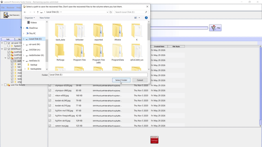 Select another drive for recovered files