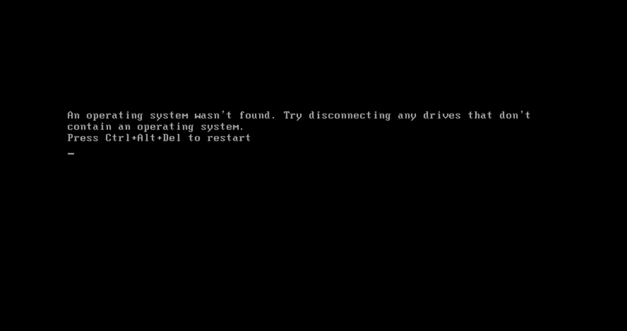 An operating system wasn't found boot error on a black screen