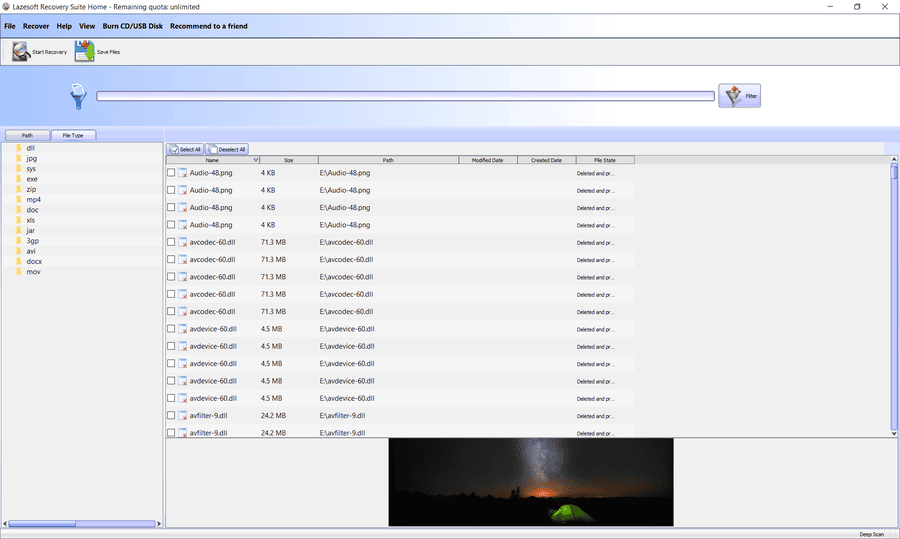 Lazesoft Data Recovery showing recoverable files from a damaged partition