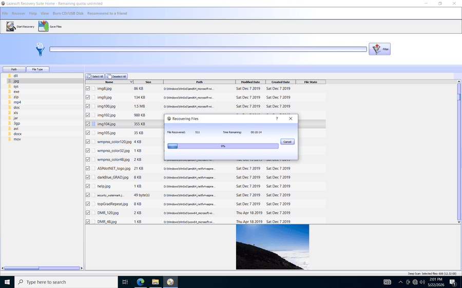 Lazesoft recovering selected files from a damaged partition