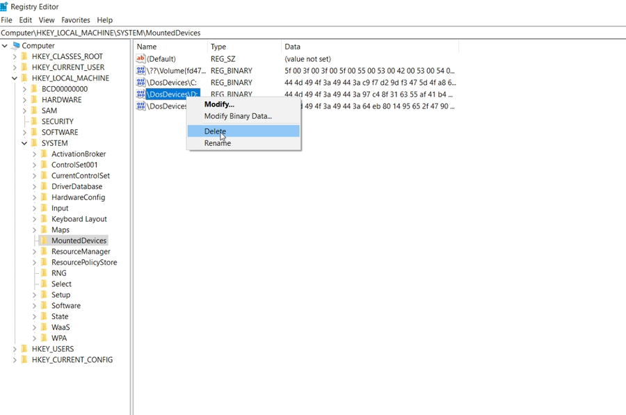 Find recovery drive letter mapping in registry