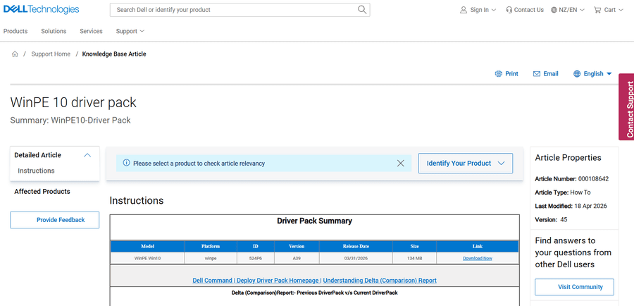 Download Dell WinPE driver package