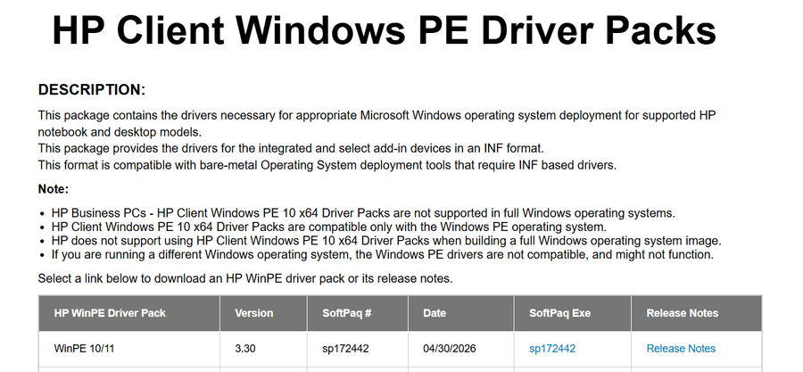 Download HP WinPE driver package