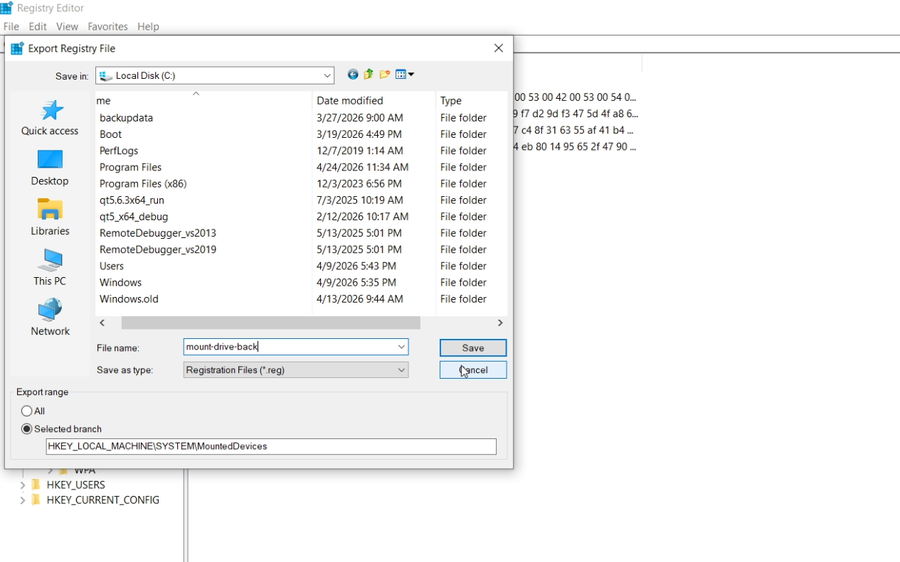 Backup MountedDevices registry key