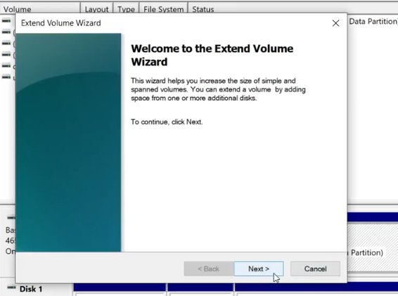 Windows Extend Volume wizard using all unallocated space