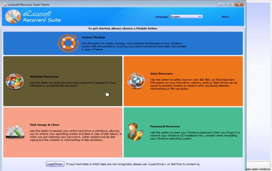 Open Windows Recovery in Lazesoft Recovery Suite Home Edition
