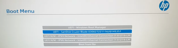 HP Boot Menu