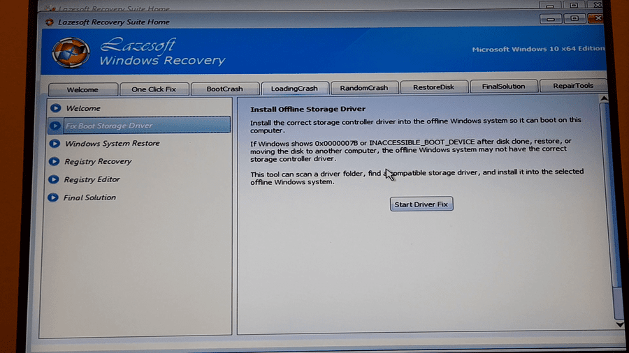 Fix Boot Storage Driver for 0x7B boot error in Lazesoft Recovery Suite