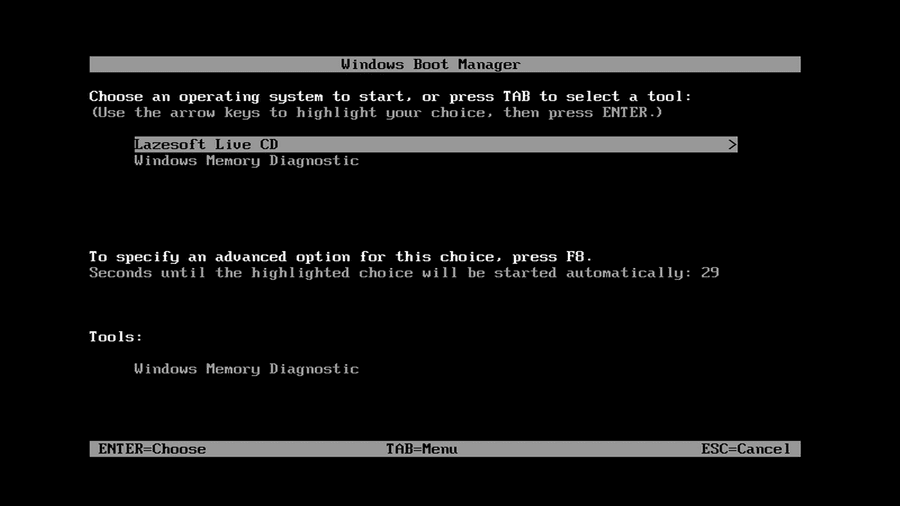 Lazesoft Live CD boot menu