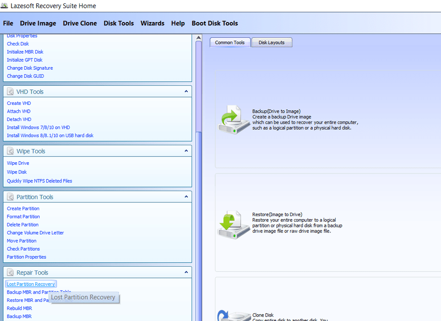 Open Lost Partition Recovery in Lazesoft Recovery Suite