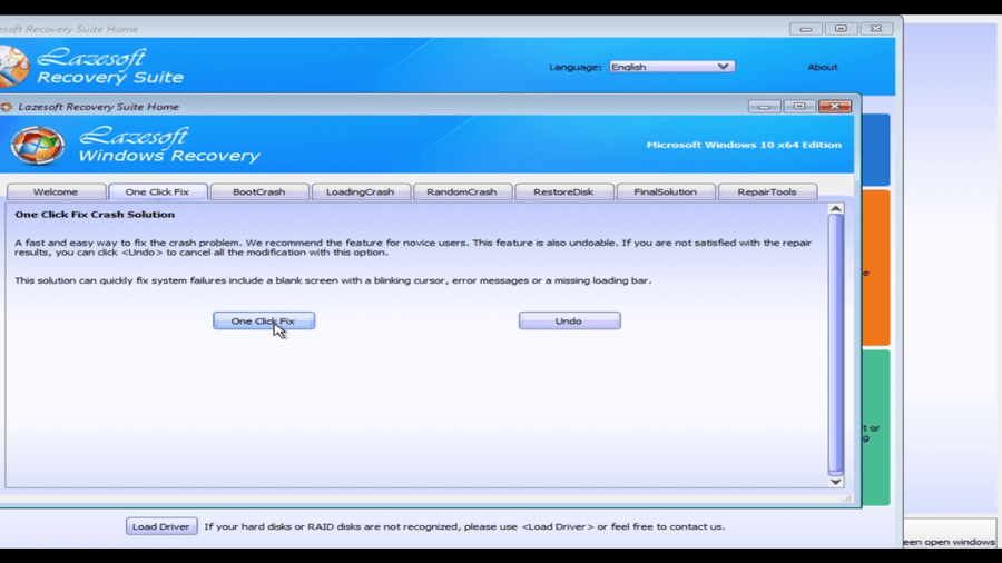 One Click Fix button in Lazesoft Windows Recovery