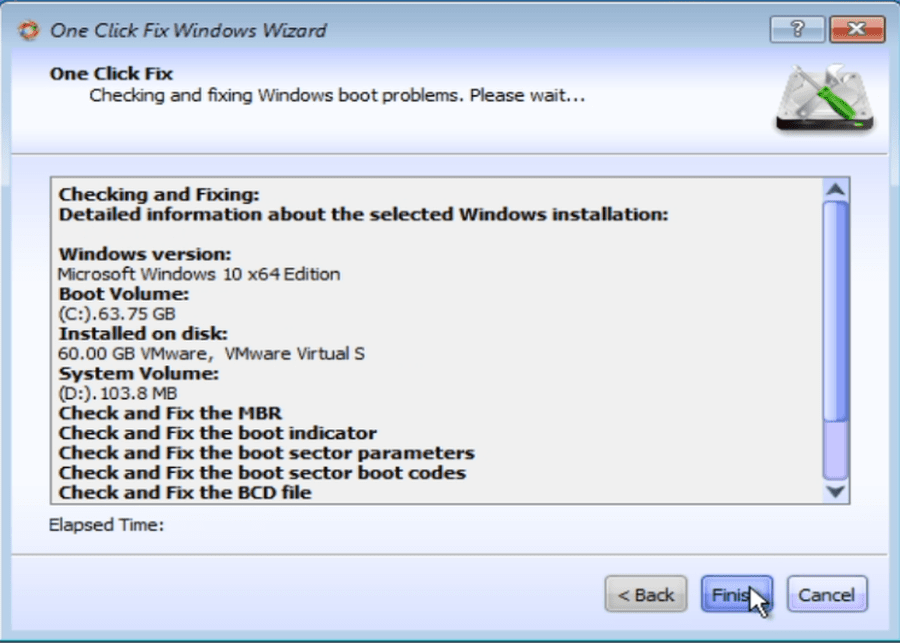 One Click Fix Windows Wizard checking and repairing boot files