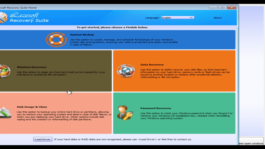 Lazesoft Recovery Suite Home Edition main screen with Windows Recovery