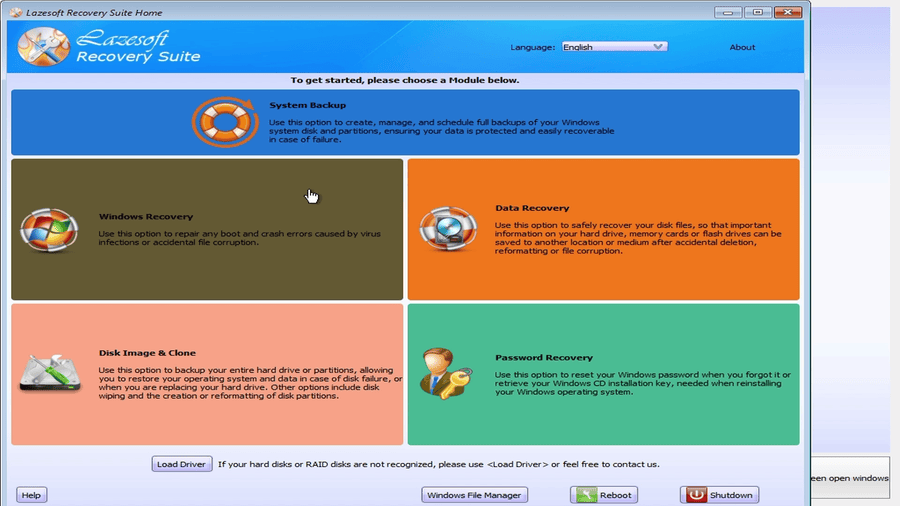 Lazesoft Recovery Suite home screen