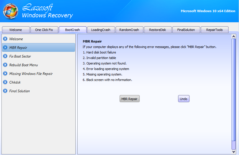 Repair MBR using Lazesoft Windows Recovery