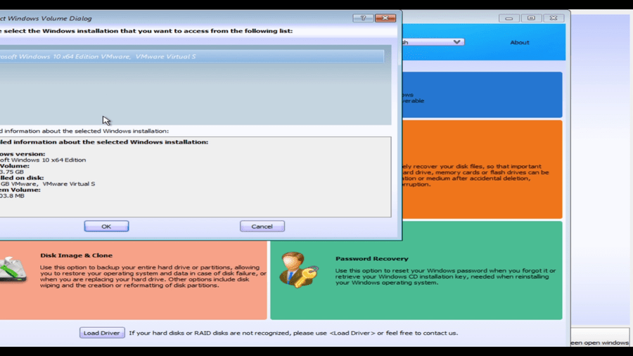 Select the Windows installation to repair in Lazesoft