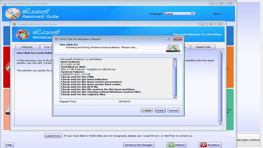 Lazesoft Windows boot repair completed