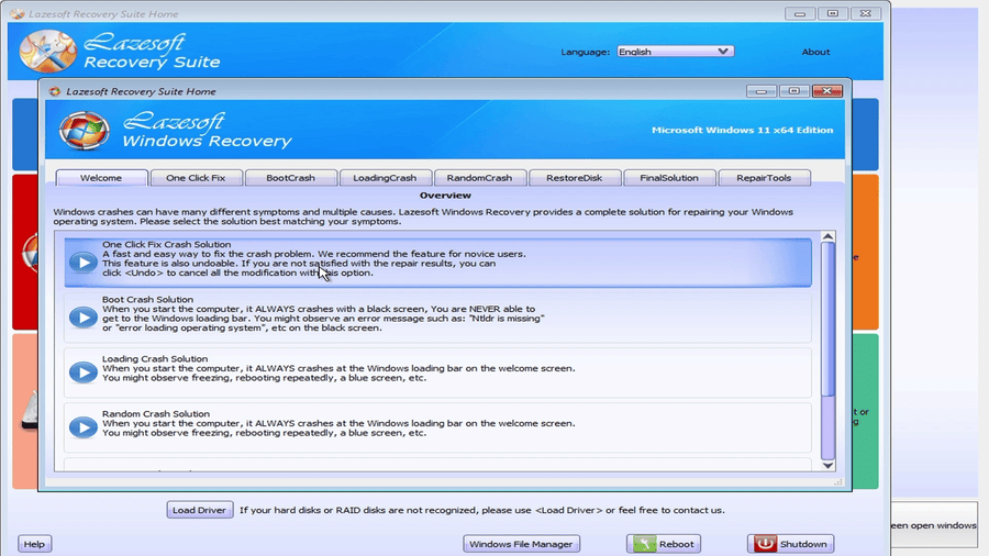 Lazesoft Windows Recovery menu