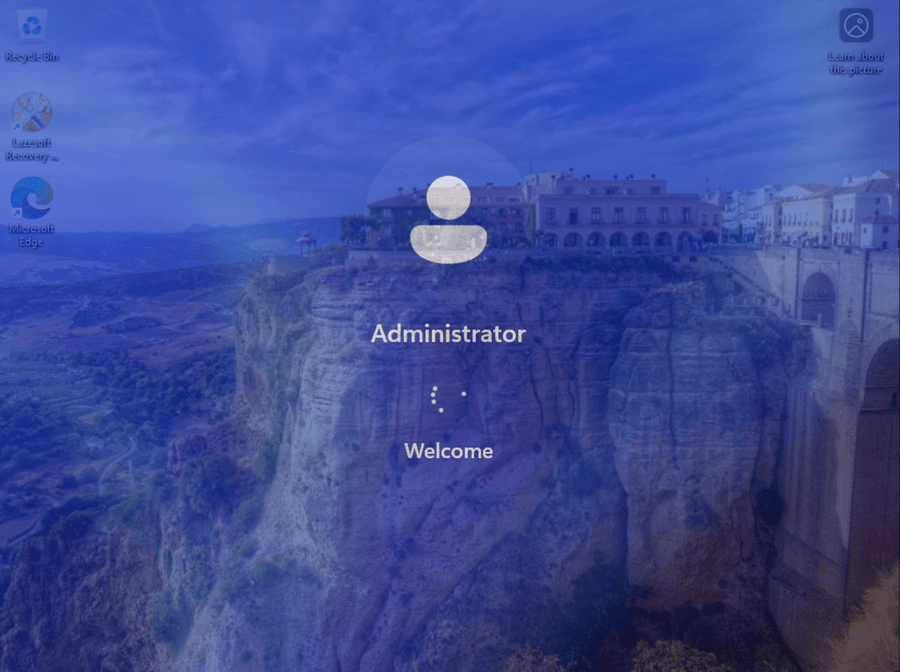 Windows login screen after resetting the Administrator password