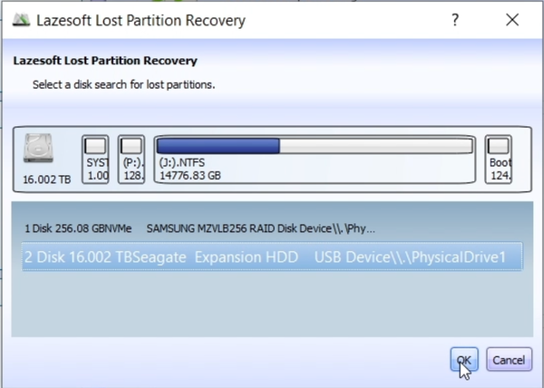 Select disk to search for deleted partitions