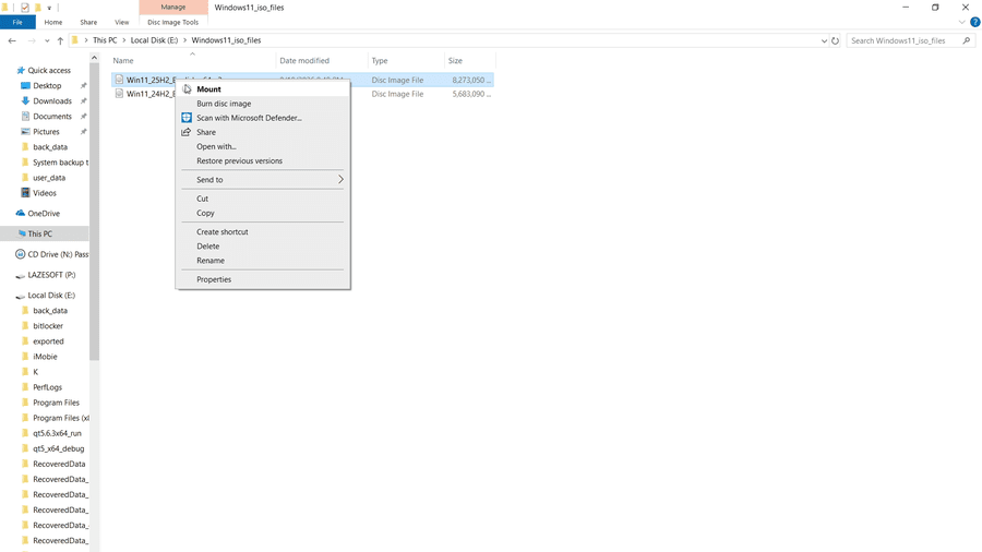 Mount a Windows 11 ISO file in File Explorer