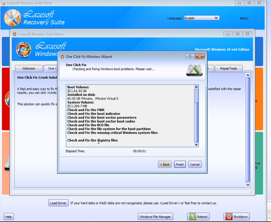 Lazesoft Recovery Suite One Click Fix repairing MBR boot sector BCD and registry files