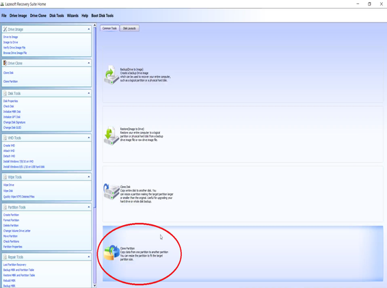 Partition Clone button in Lazesoft Disk Image & Clone