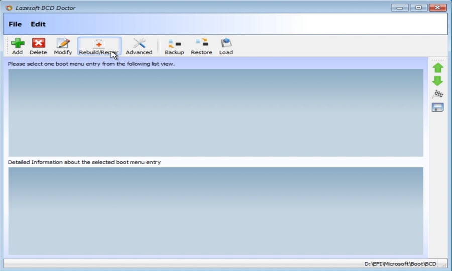 BCD Doctor interface with Rebuild Repair button highlighted