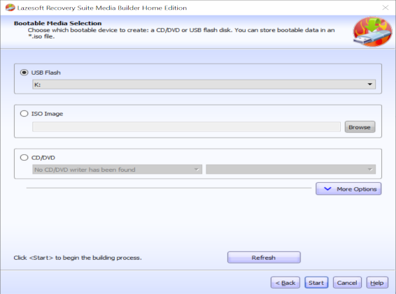 Lazesotft Recovery Suite bootable media builder media selection page