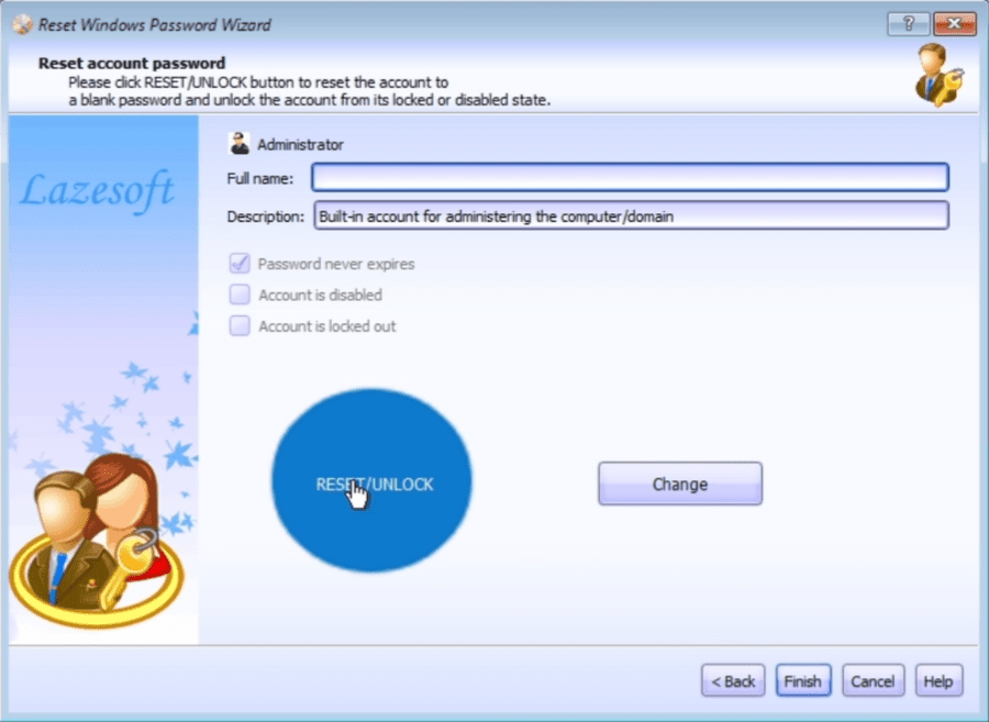 Reset or unlock Administrator account password in Lazesoft Recovery Suite