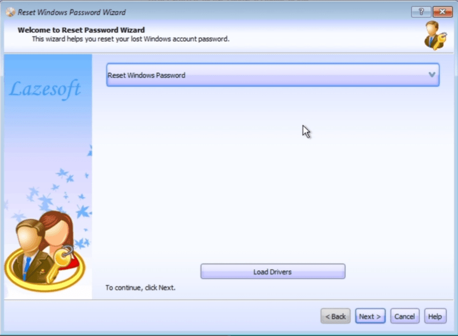 Reset Windows Password Wizard screen in Lazesoft Recovery Suite
