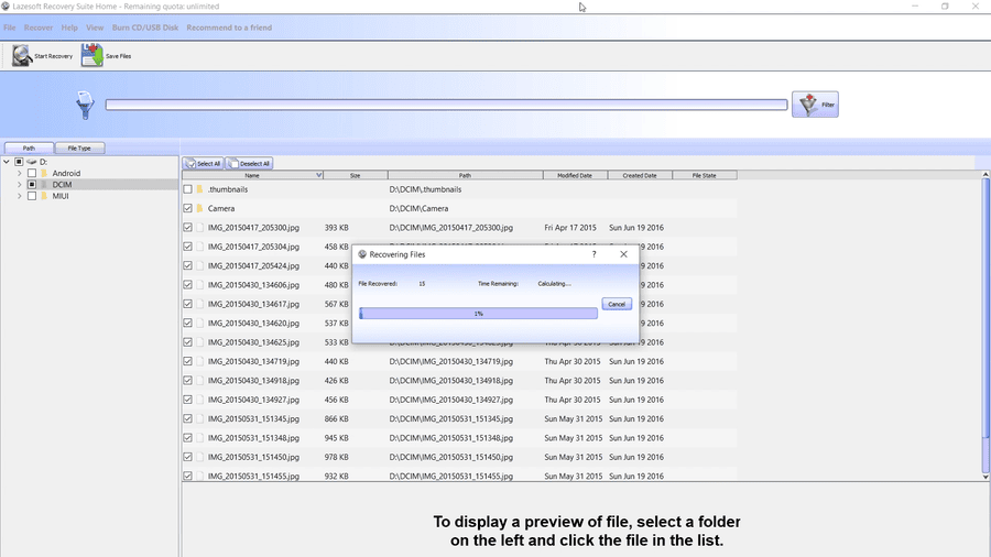 Saving recovered files from SD card to another drive