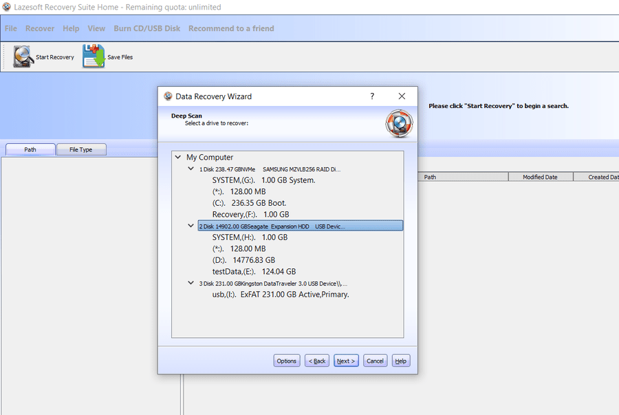 Select damaged GPT disk or partition in Lazesoft Data Recovery Wizard