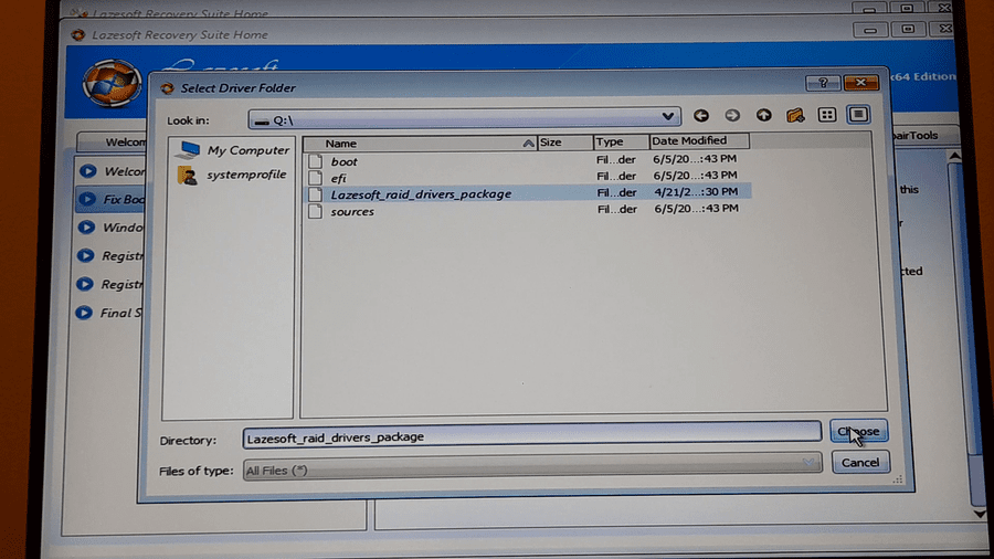 Select the storage driver folder in WinPE