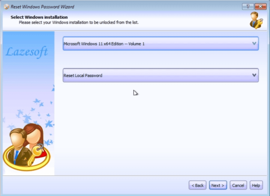 Select Windows 11 installation in Reset Windows Password Wizard