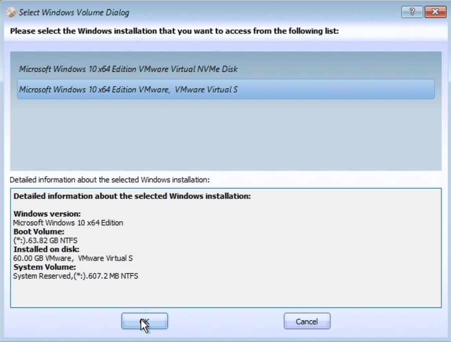 Select Windows installation for boot repair in Lazesoft