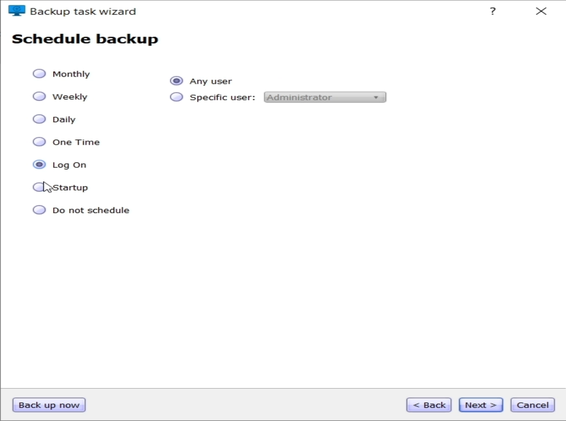 System backup on user logon
