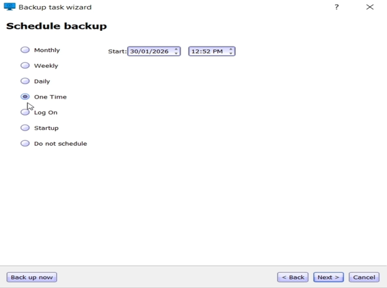 One-time system backup schedule