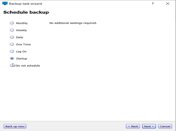 System backup at system startup
