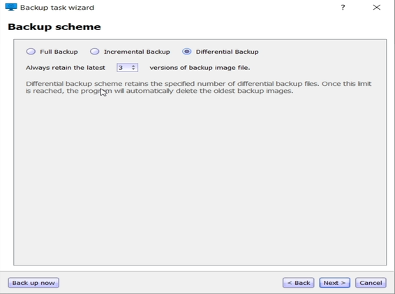 Differential backup scheme settings