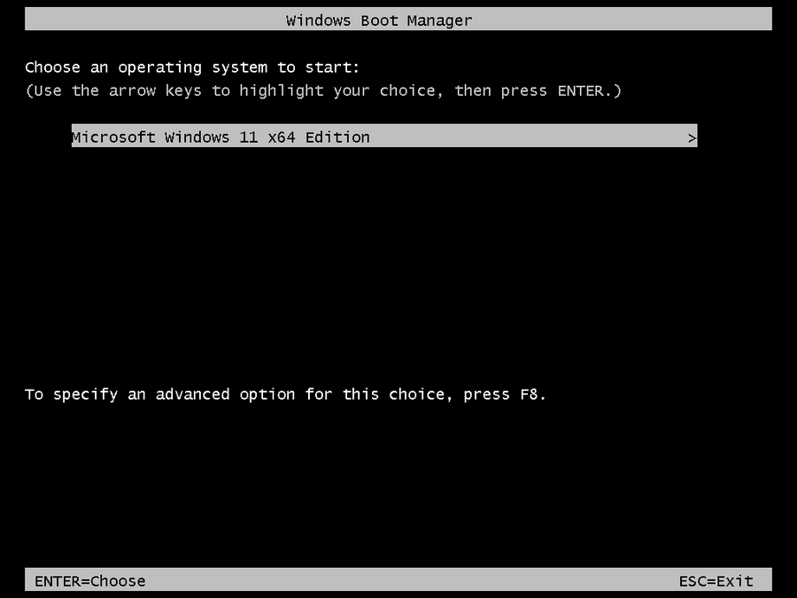 Windows 11 boot menu after repairing error 0xC0000225