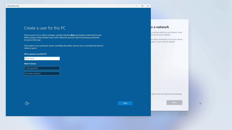 Create a local user account during Windows 11 setup
