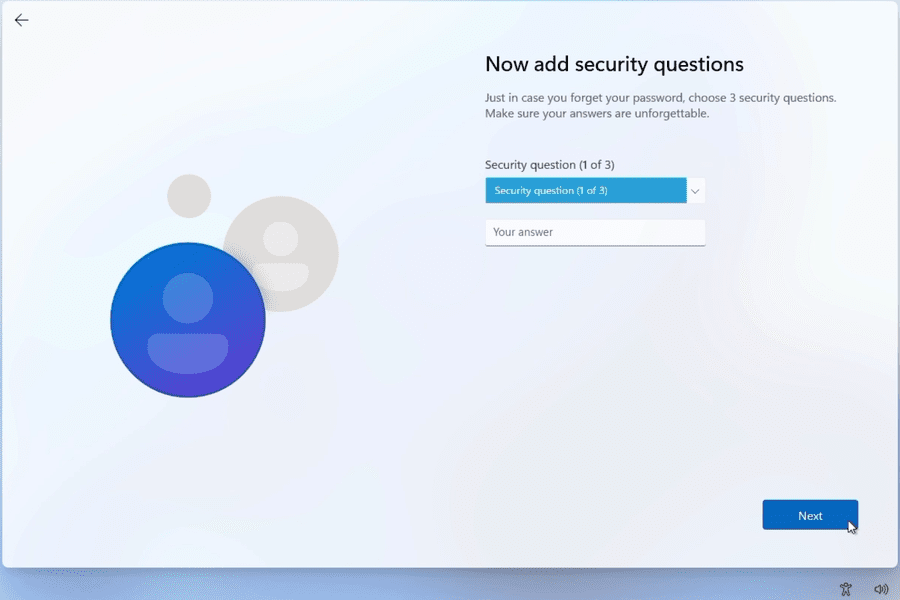 Add security questions to a Windows 11 local account