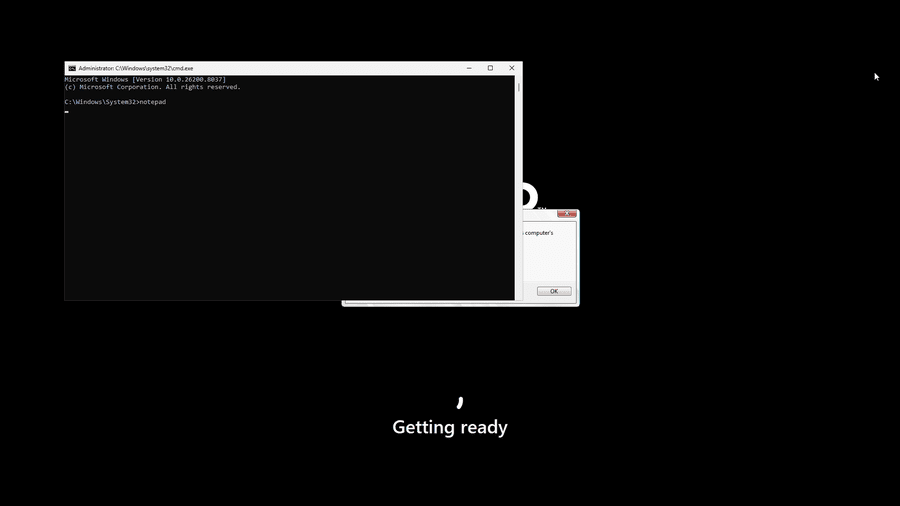Type notepad in Windows 11 Setup Command Prompt